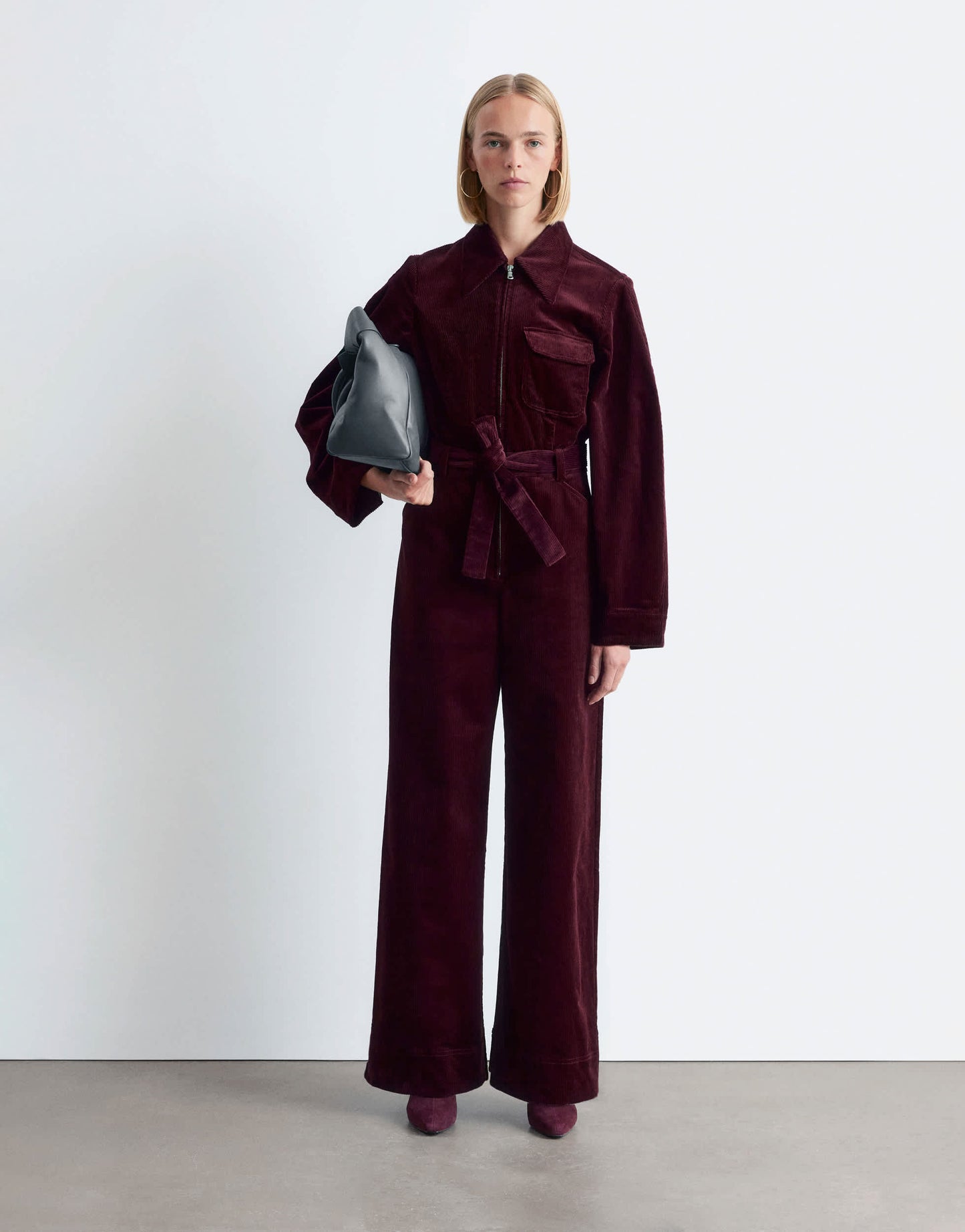 & Other Stories belted corduroy jumpsuit in burgundy