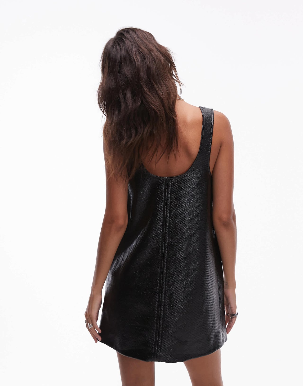 & Other Stories co-ord patent coated a line mini dress with houndstooth lining in black