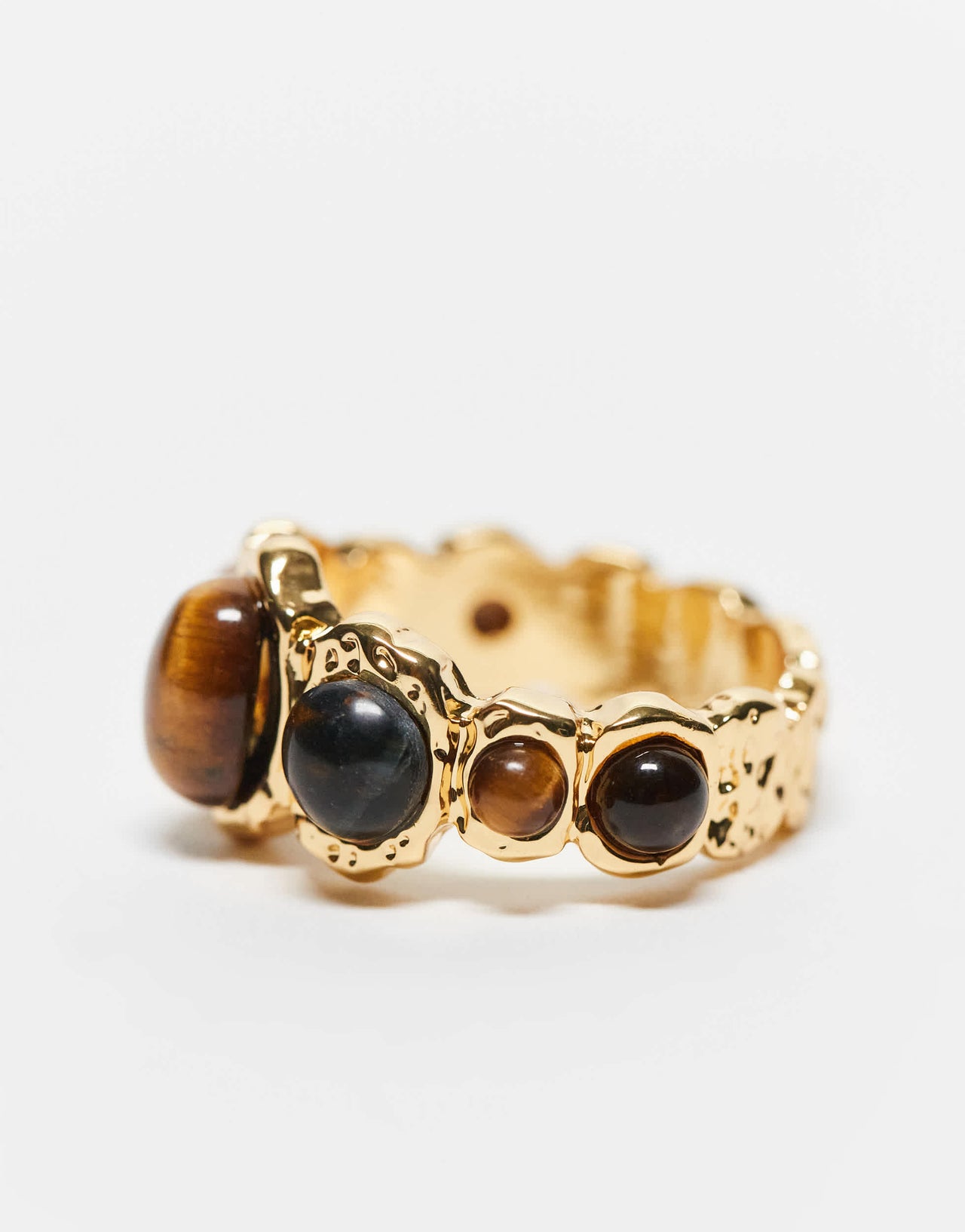 ASOS DESIGN Limited Edition 14k gold plated ring with real tigers eye semi precious stone design