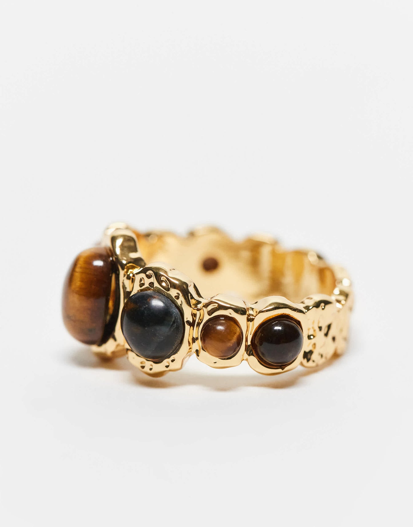 ASOS DESIGN Limited Edition 14k gold plated ring with real tigers eye semi precious stone design