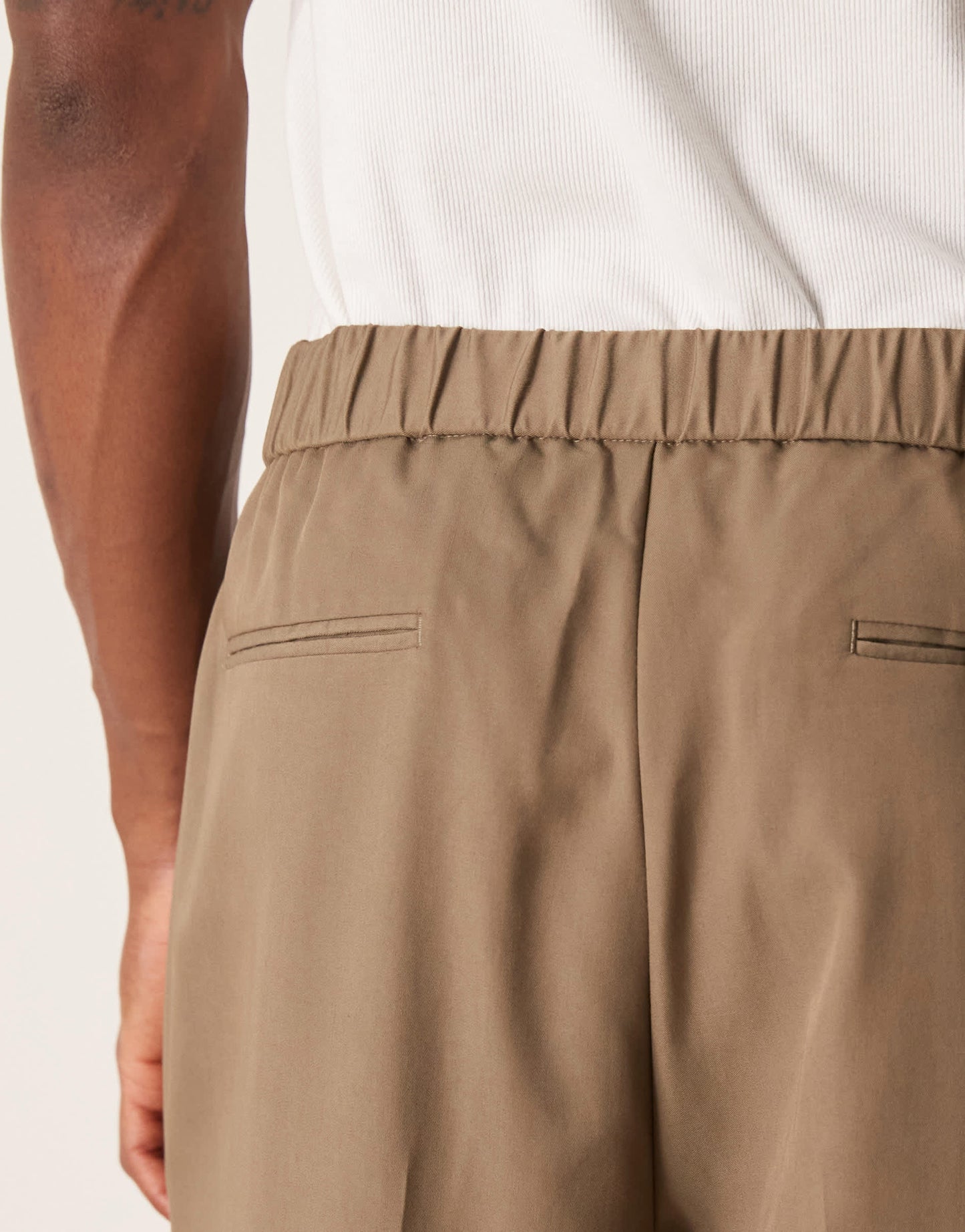 ASOS DESIGN smart co-ord wide leg trousers in khaki peach feel texture with elasticated waist