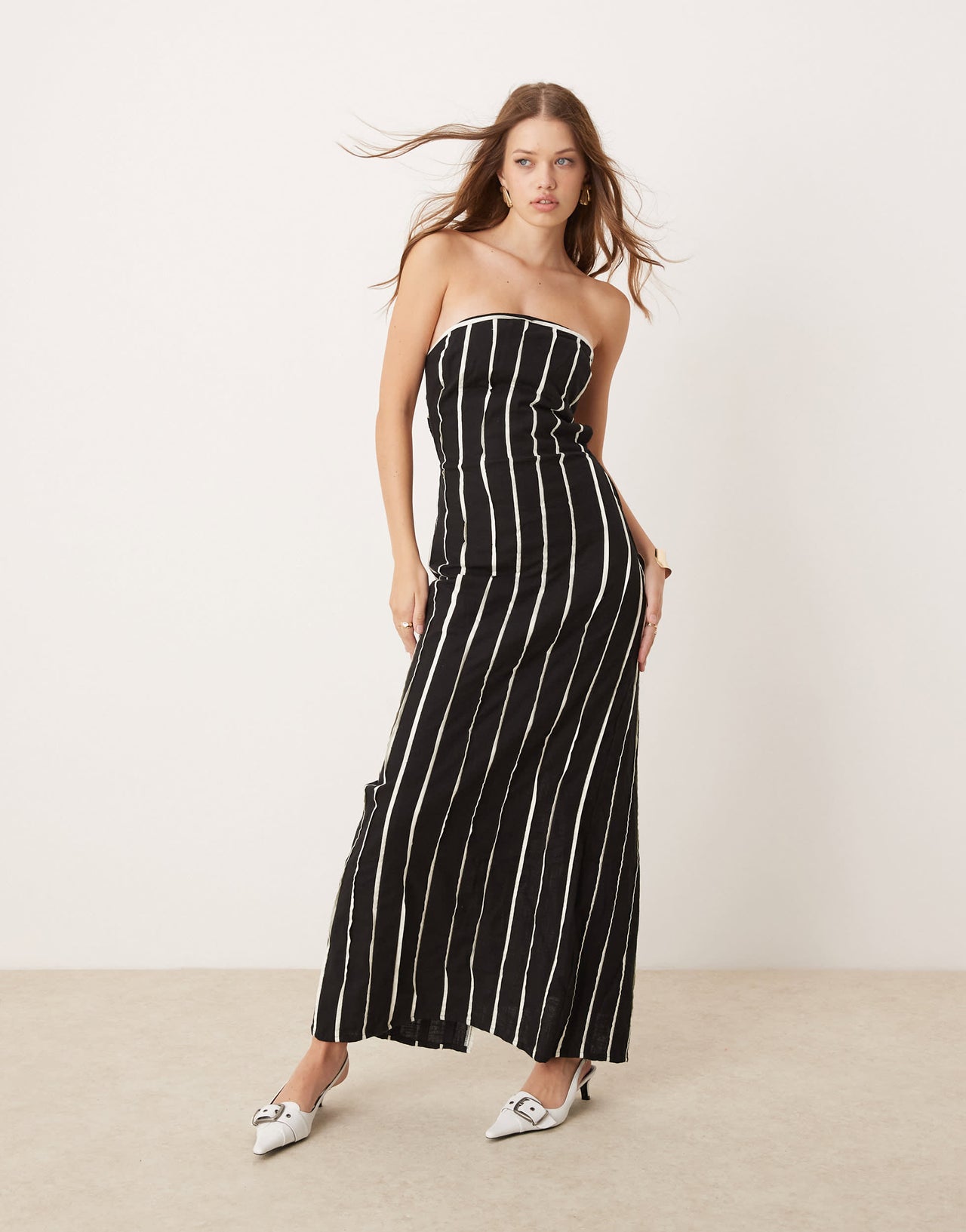 Pretty Lavish striped bandeau midaxi dress in black and white