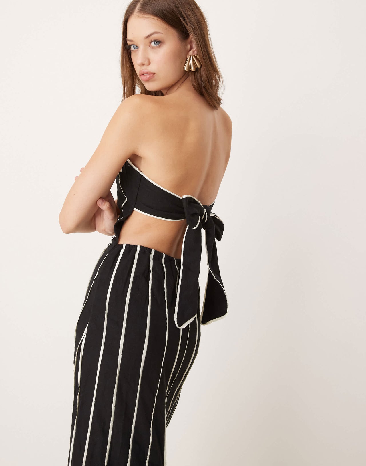 Pretty Lavish striped bandeau midaxi dress in black and white