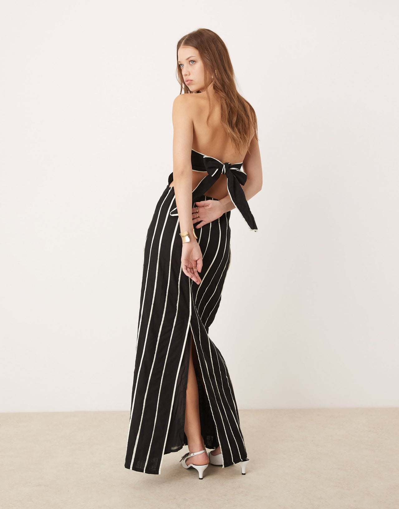 Pretty Lavish striped bandeau midaxi dress in black and white