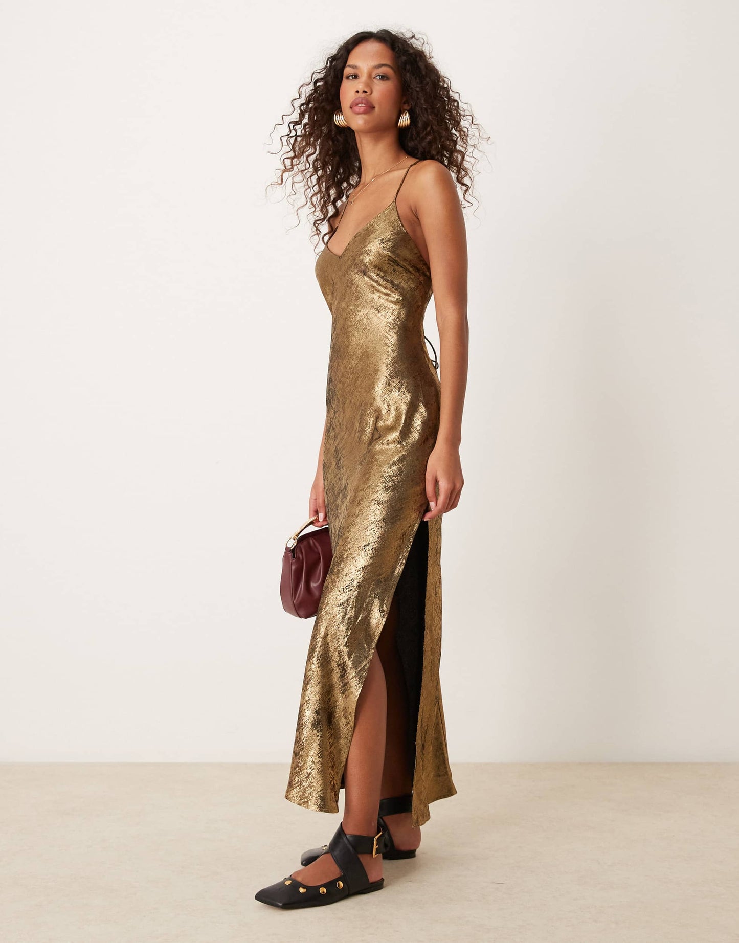 Miss Selfridge foil strappy maxi dress