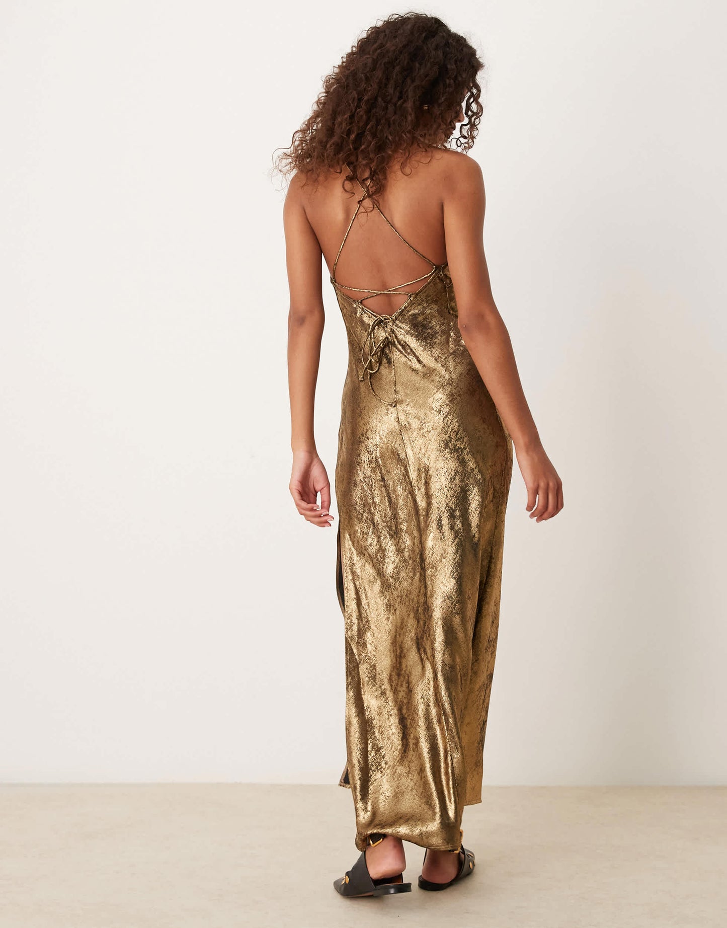 Miss Selfridge foil strappy maxi dress