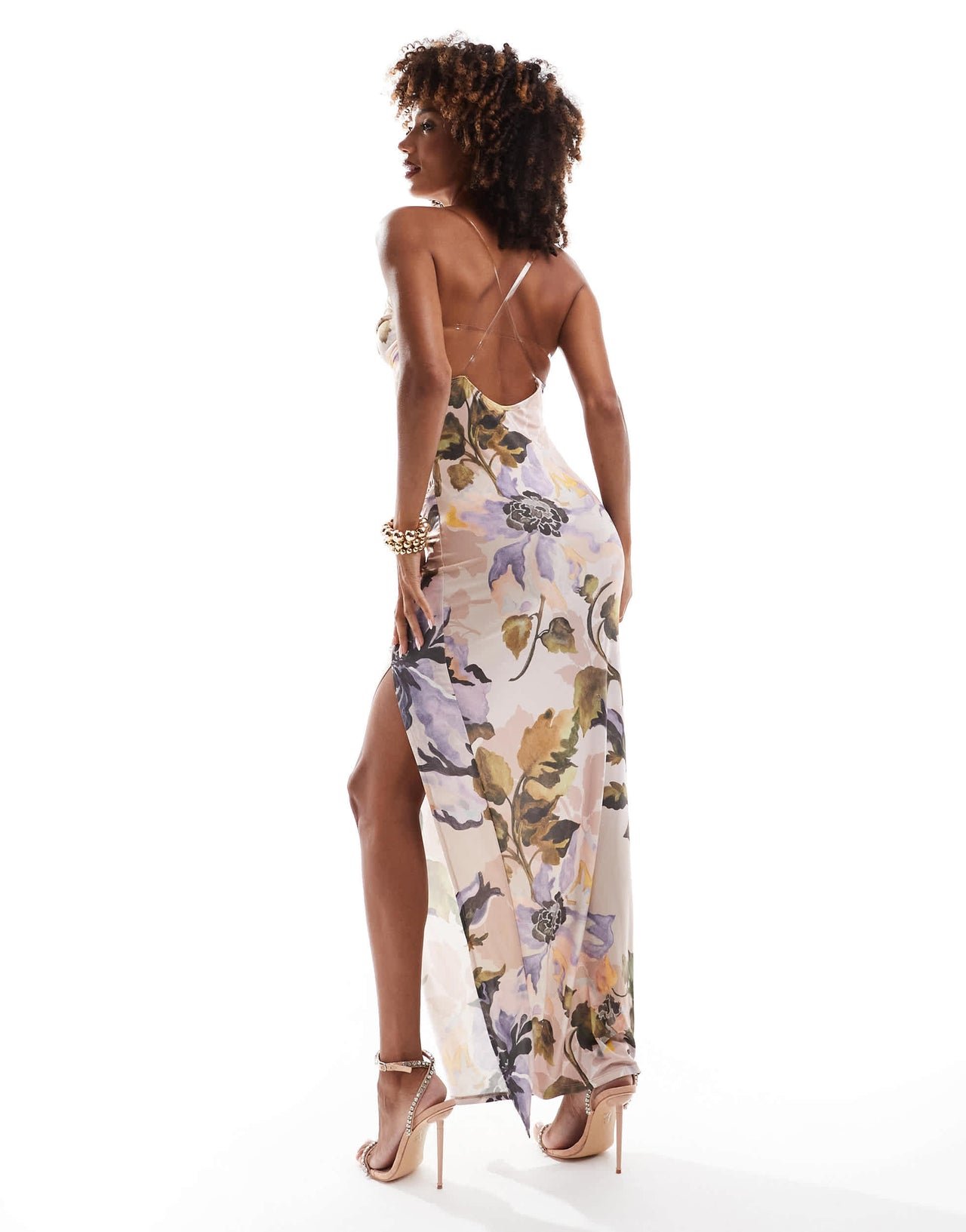 ASOS DESIGN cowl maxi dress with cross back in floral print