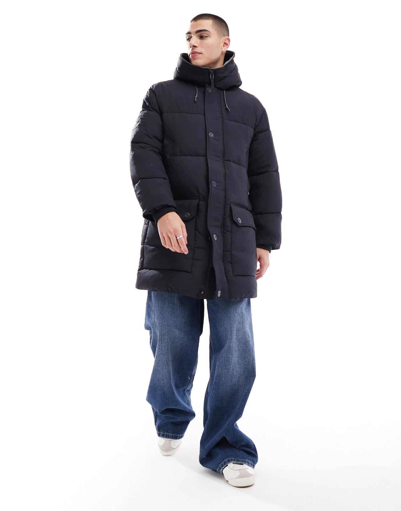 Pretty Green mountfield quilted parka jacket in black