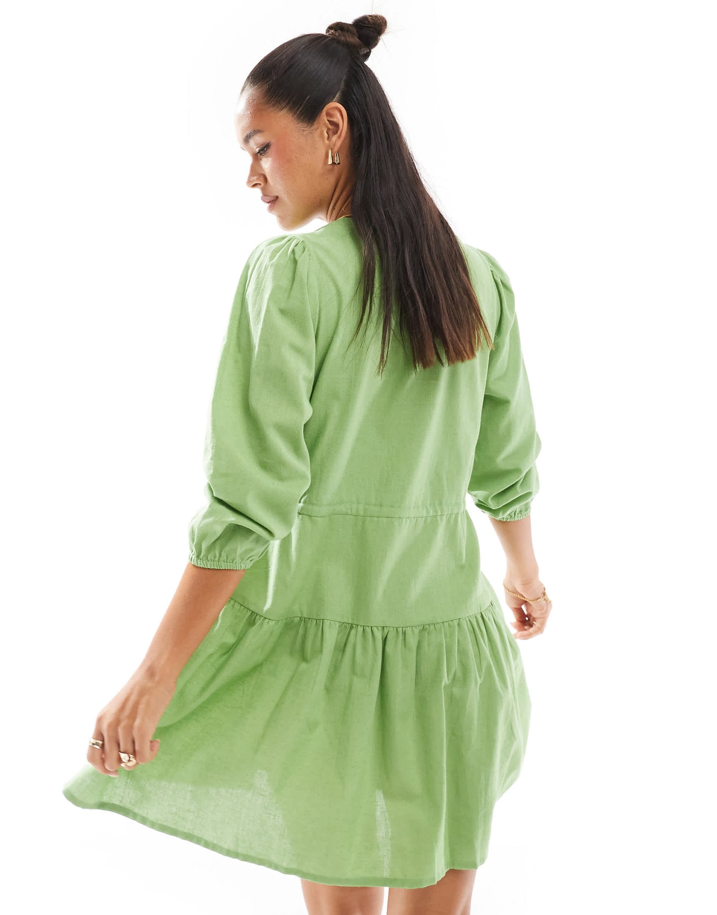 Esmee tie front tiered mini beach dress in green