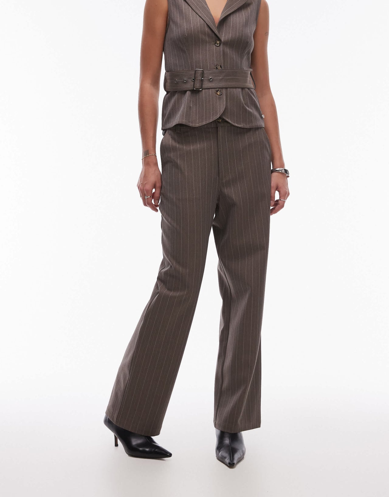 Resume baggy relaxed fit low rise brown pinstripe co-ord