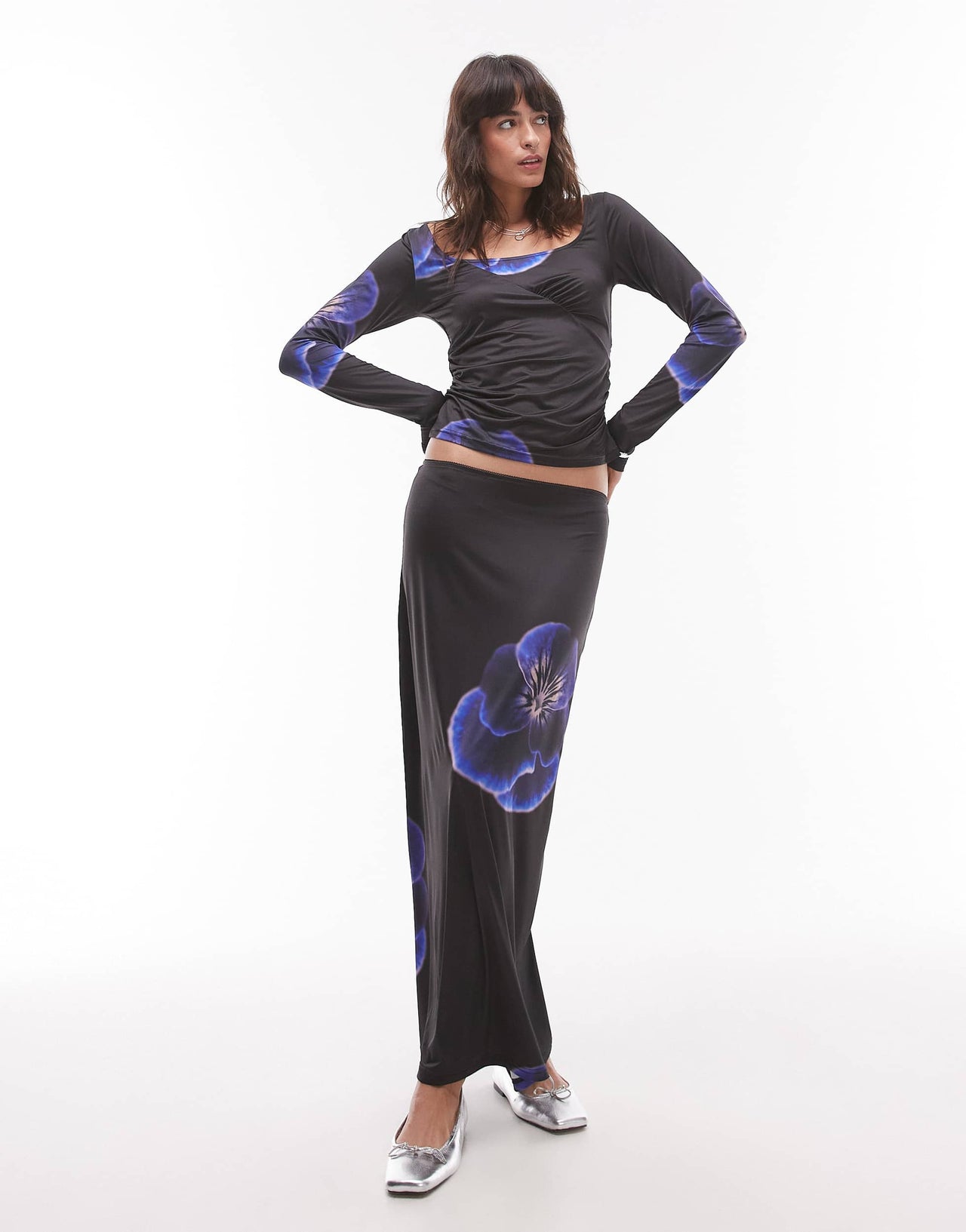 Resume long sleeve round neck top in blurred lilac floral co-ord