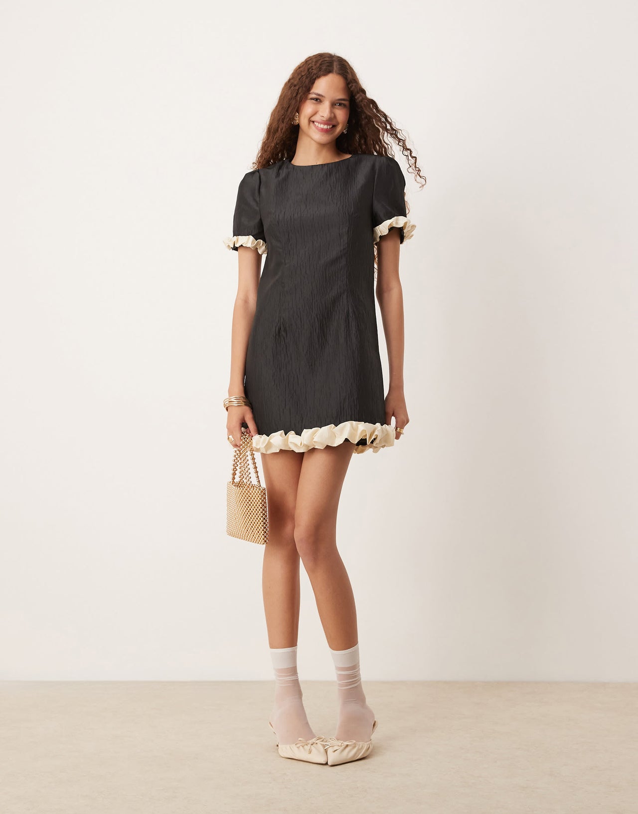 Sister Jane contrast bubble mini dress in black
