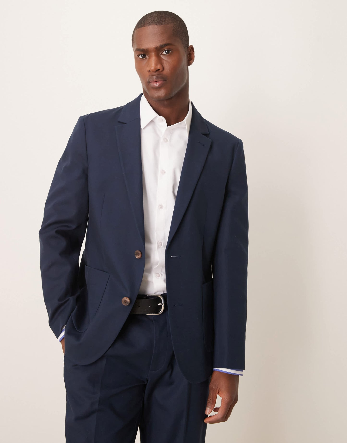 ASOS DESIGN slim suit jacket in navy soft cotton