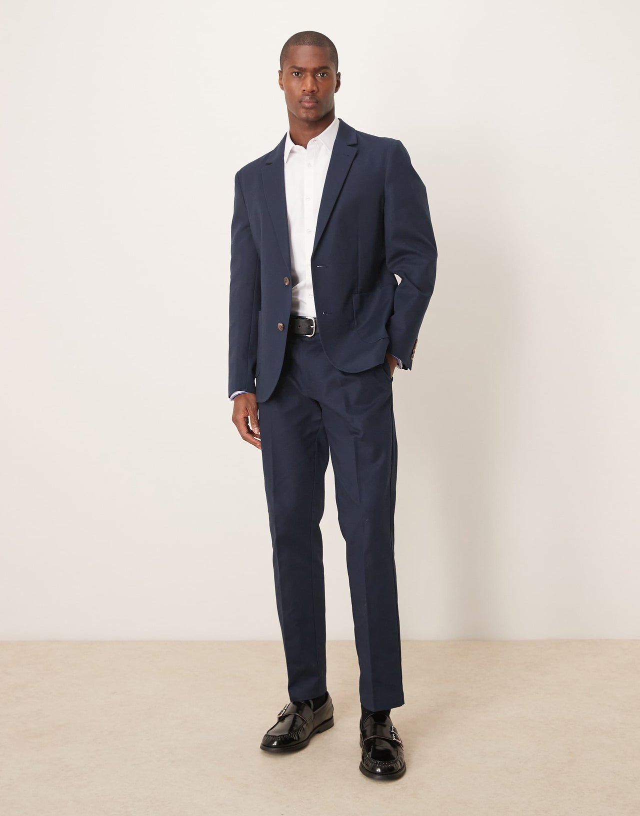 ASOS DESIGN slim suit jacket in navy soft cotton