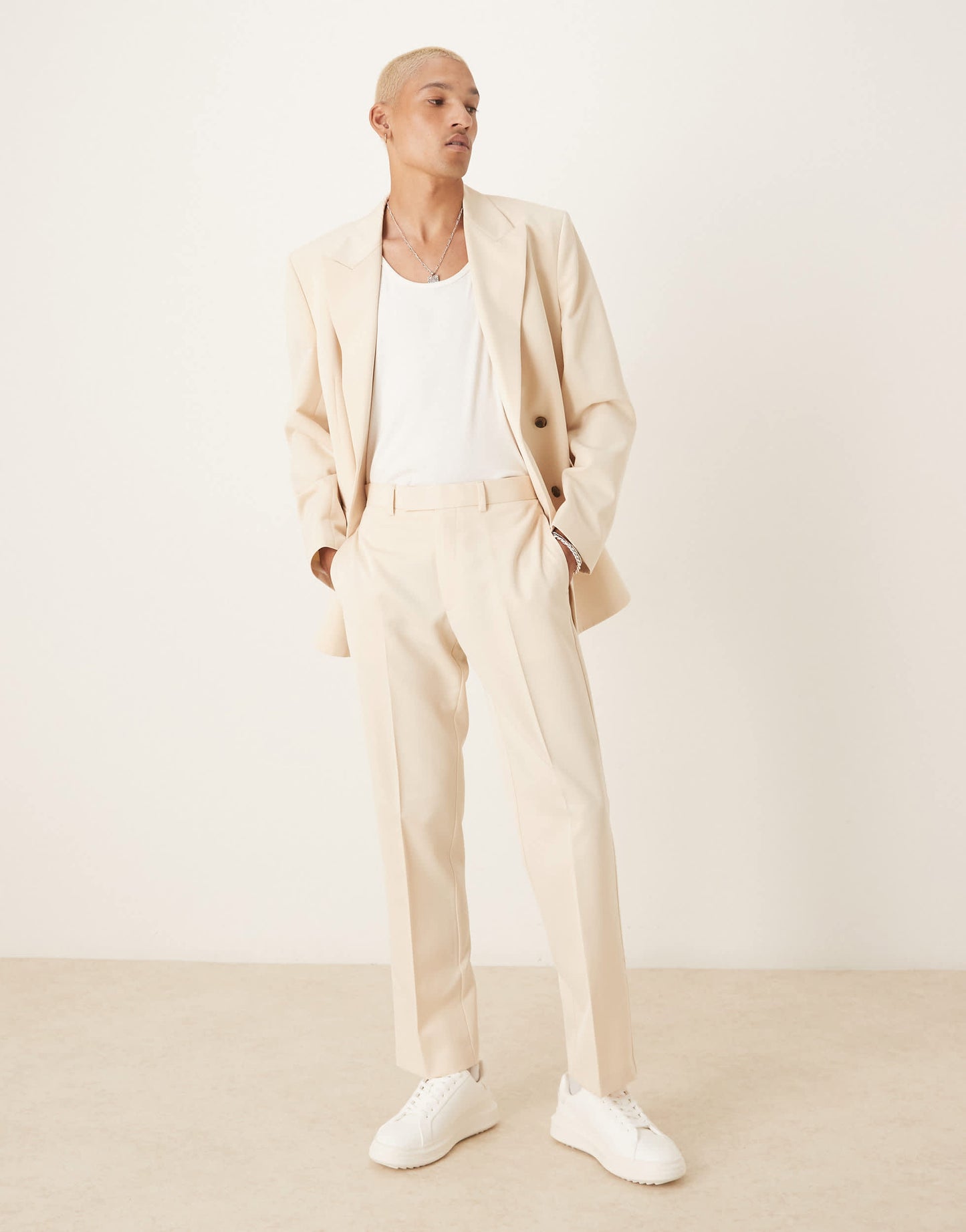 ASOS DESIGN straight leg suit trousers with cotton in ecru