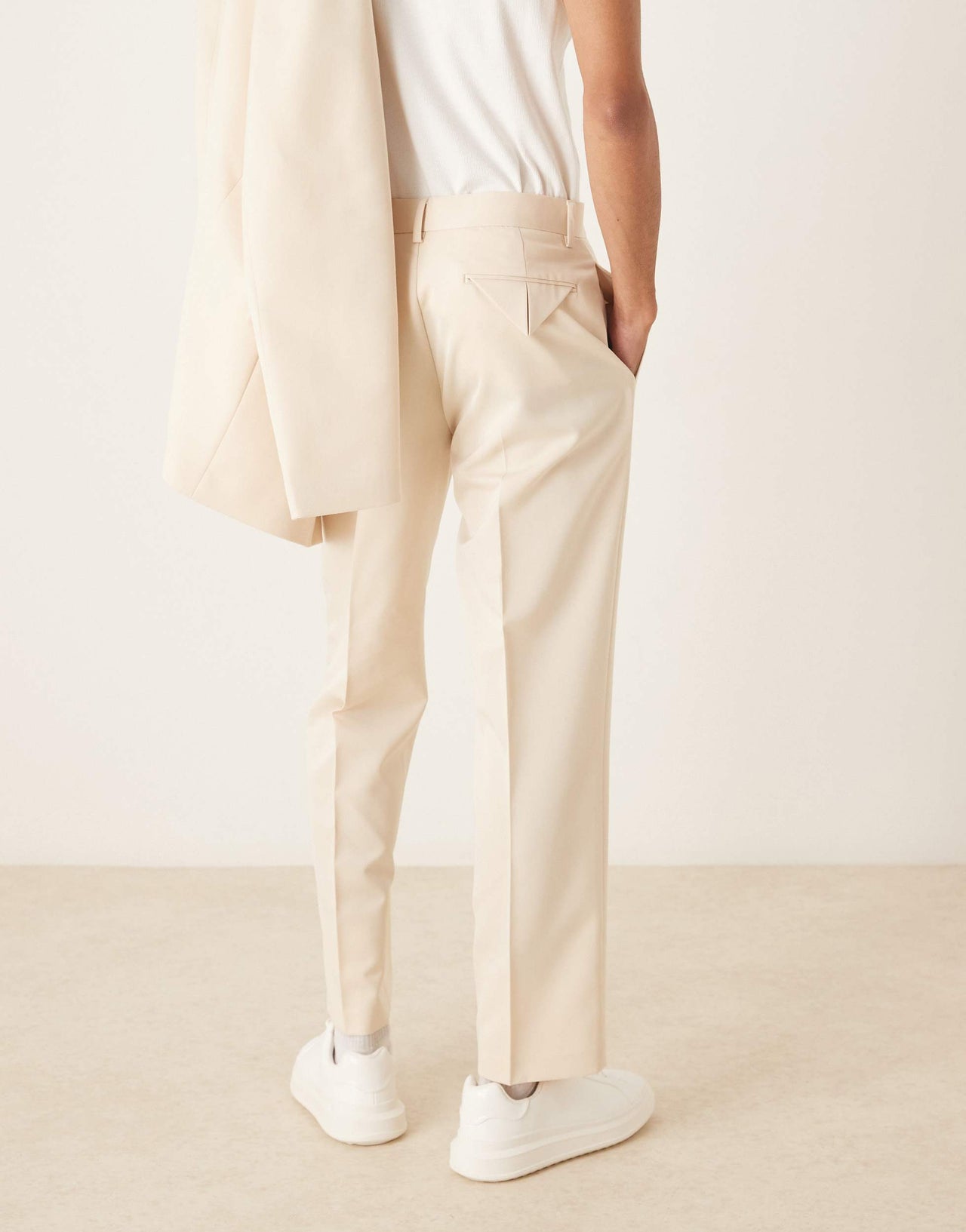 ASOS DESIGN straight leg suit trousers with cotton in ecru
