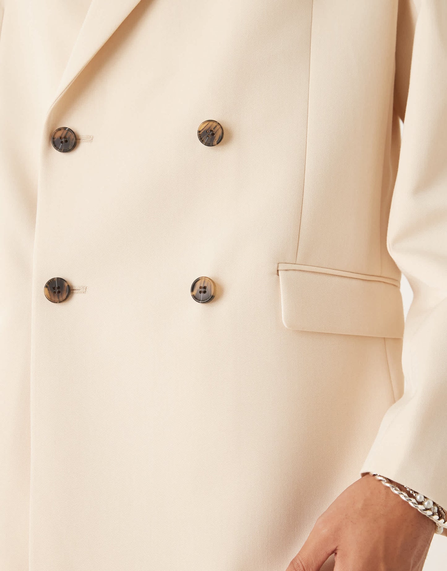 ASOS DESIGN relaxed square shoulder double breasted suit jacket with cotton in ecru