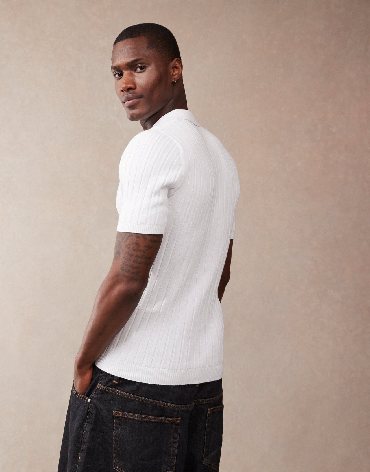 ASOS DESIGN muscle fit knitted rib polo t-shirt in white
