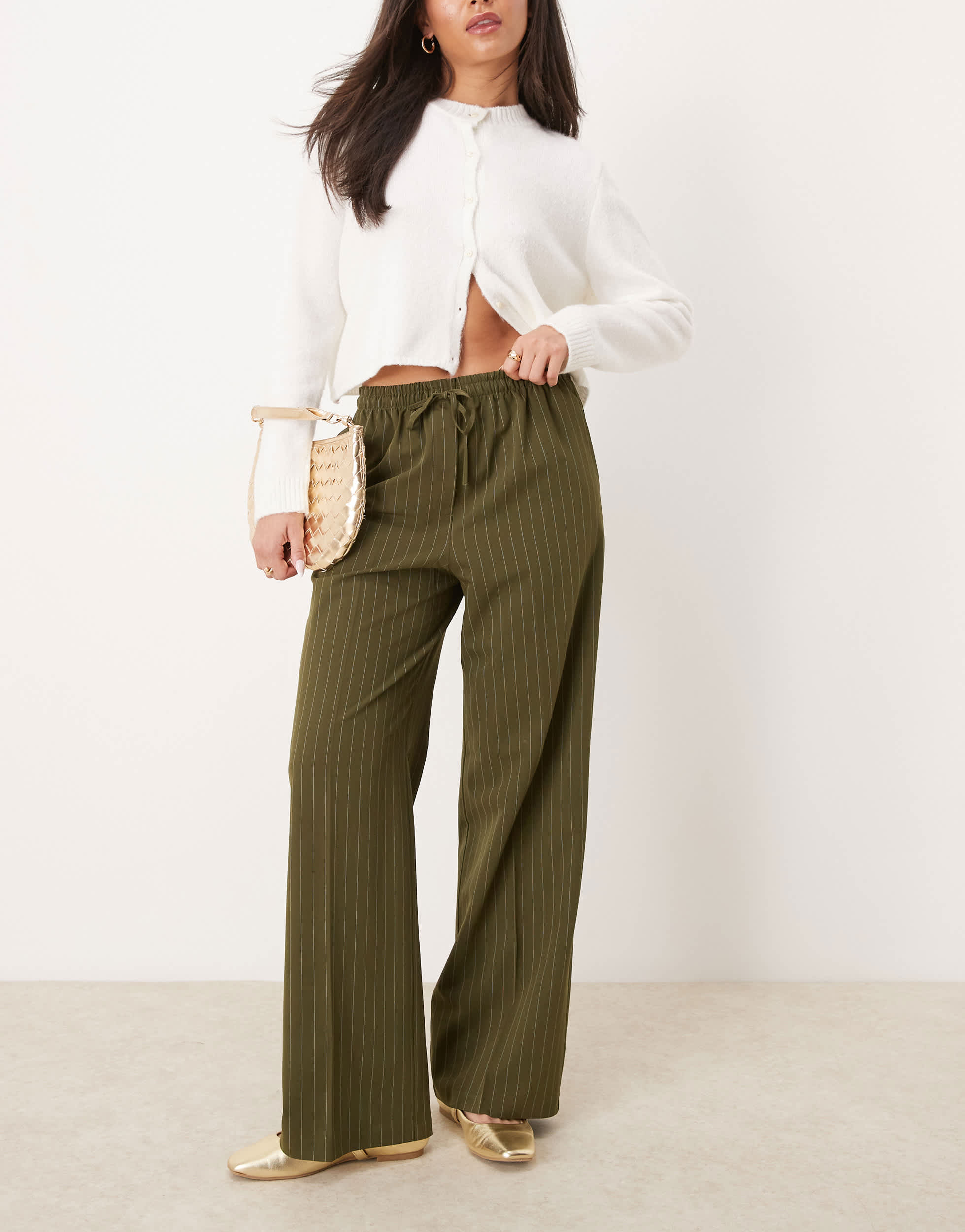 ASOS DESIGN tailored pull on trousers in olive stripe