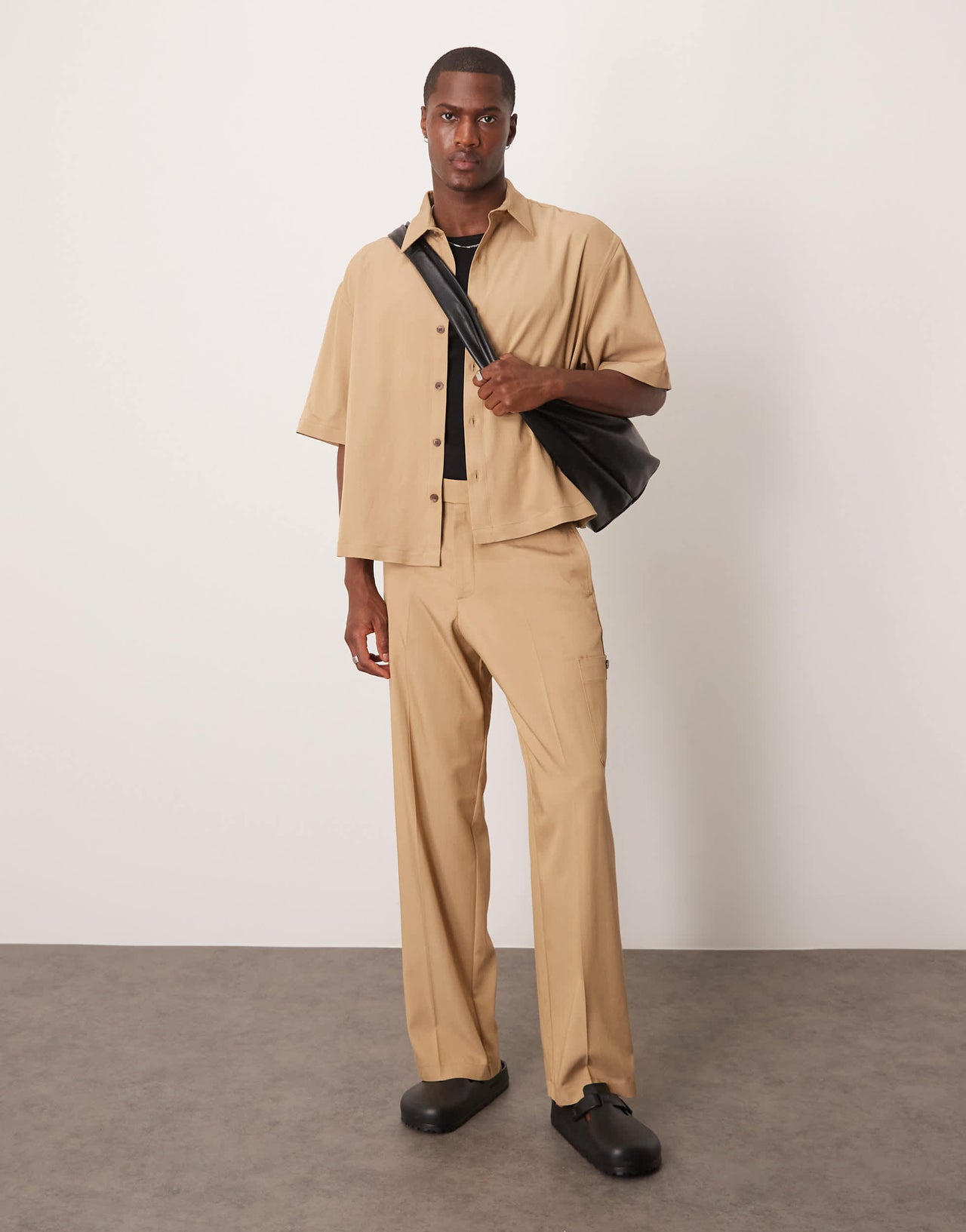 ASOS DESIGN smart co-ord wide leg cargo trousers in camel peach feel texture