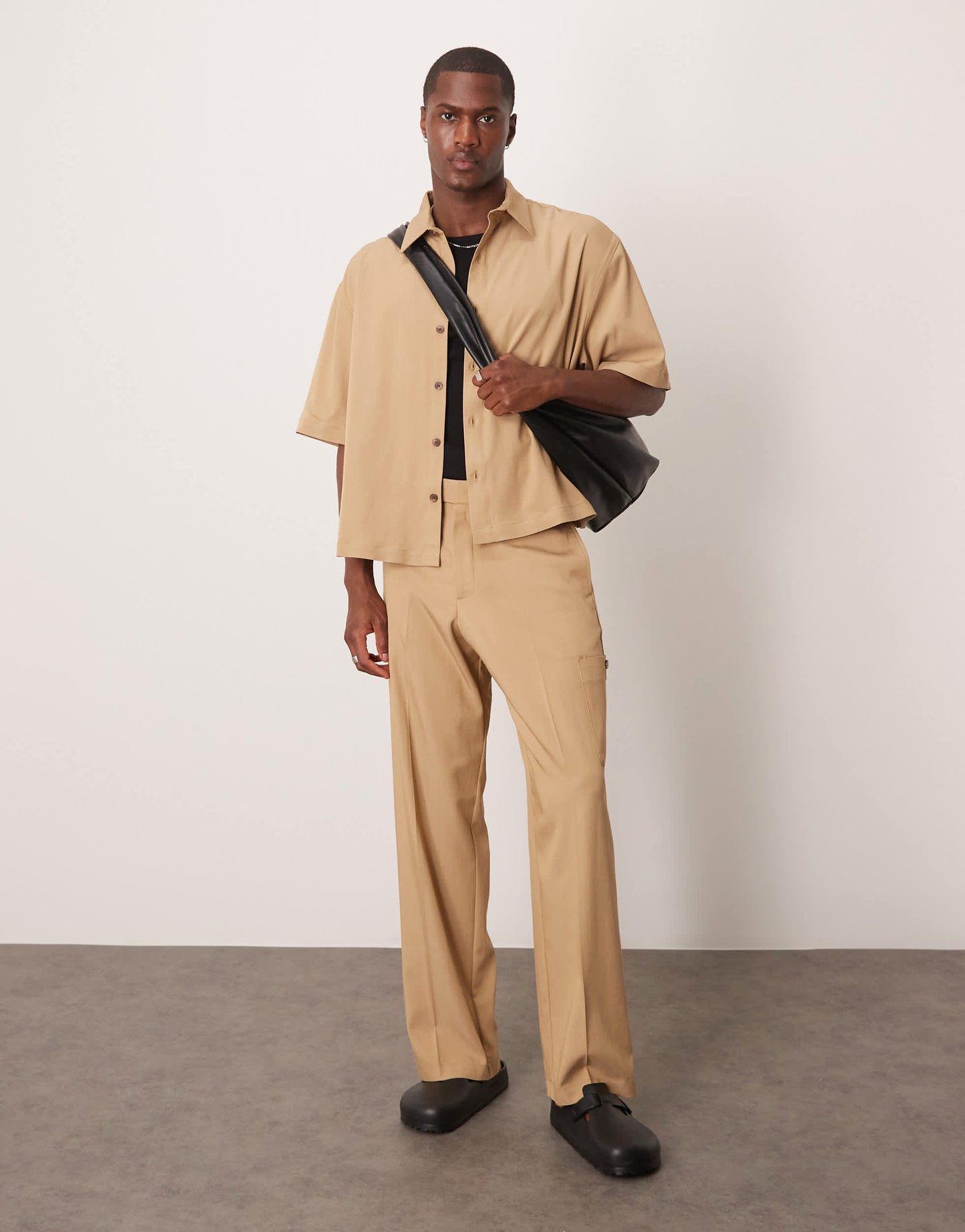 ASOS DESIGN smart co-ord wide leg cargo trousers in camel peach feel texture