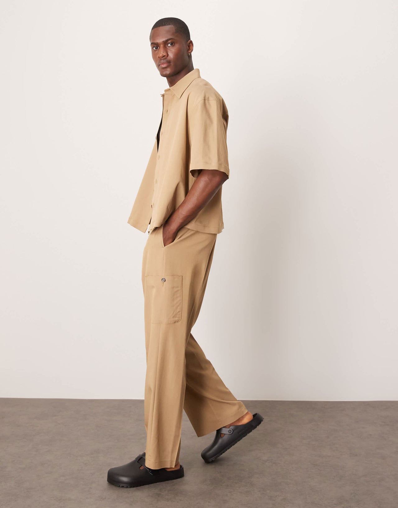 ASOS DESIGN smart co-ord wide leg cargo trousers in camel peach feel texture