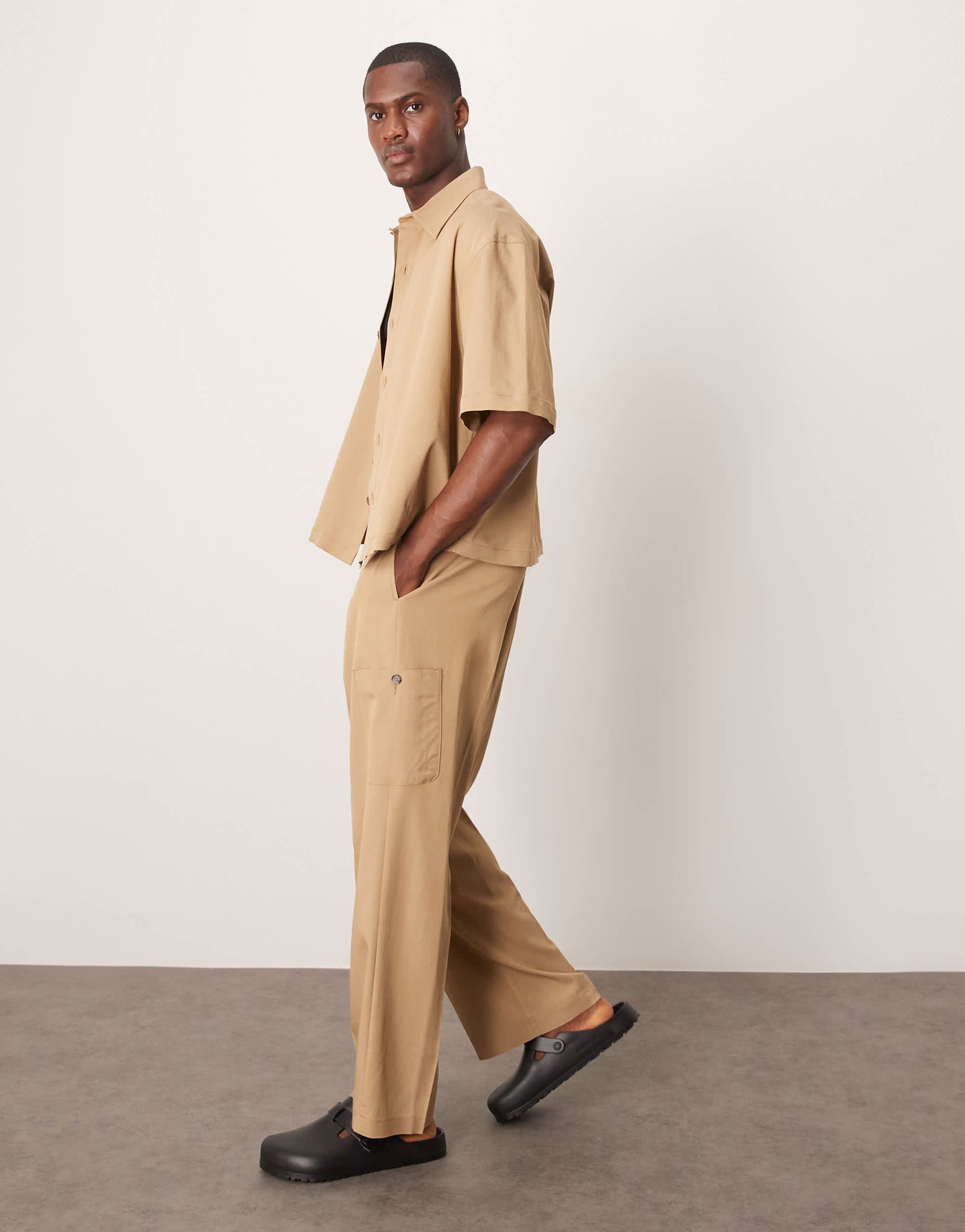 ASOS DESIGN smart co-ord wide leg cargo trousers in camel peach feel texture