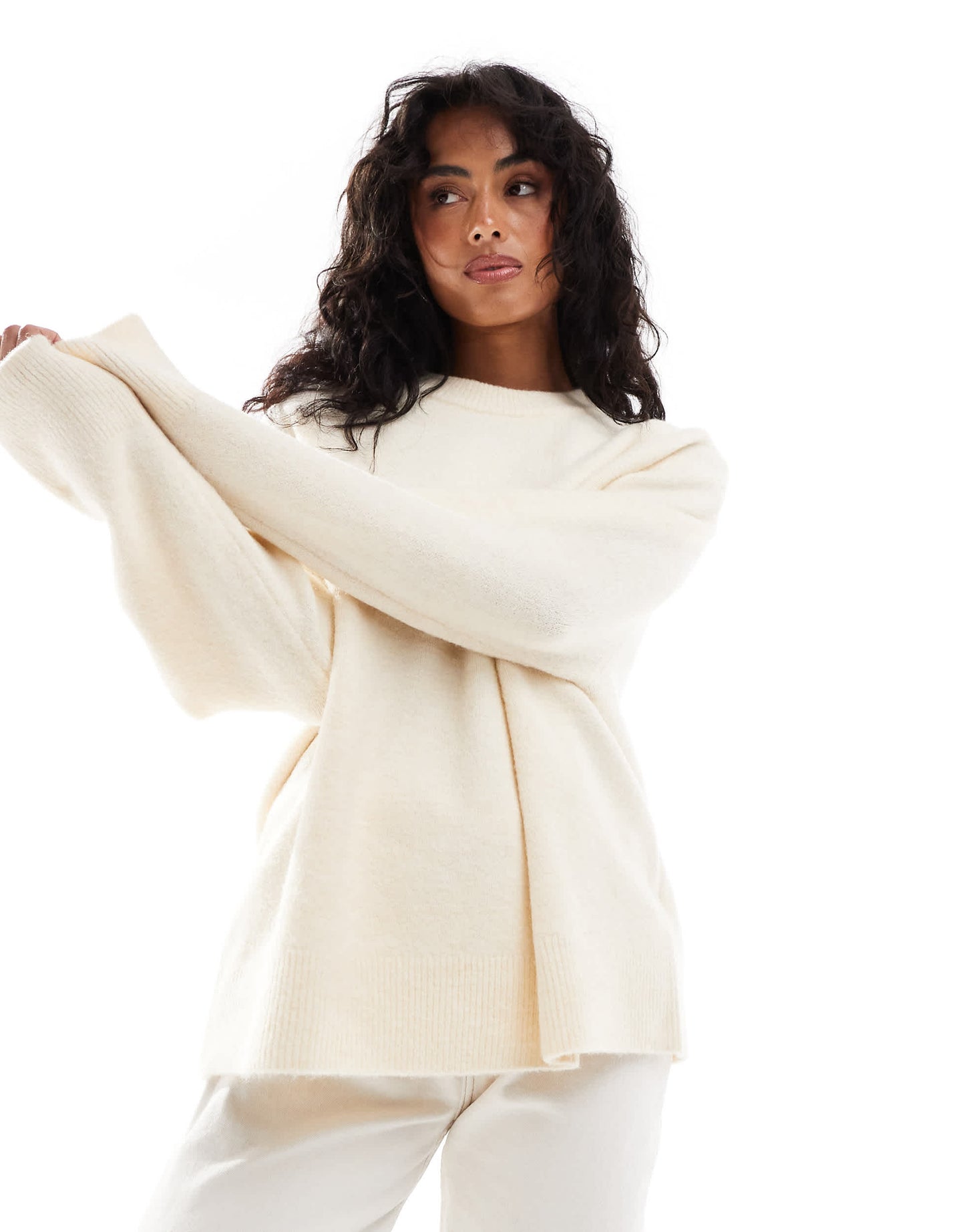 Stradivarius soft touch round neck jumper in ecru
