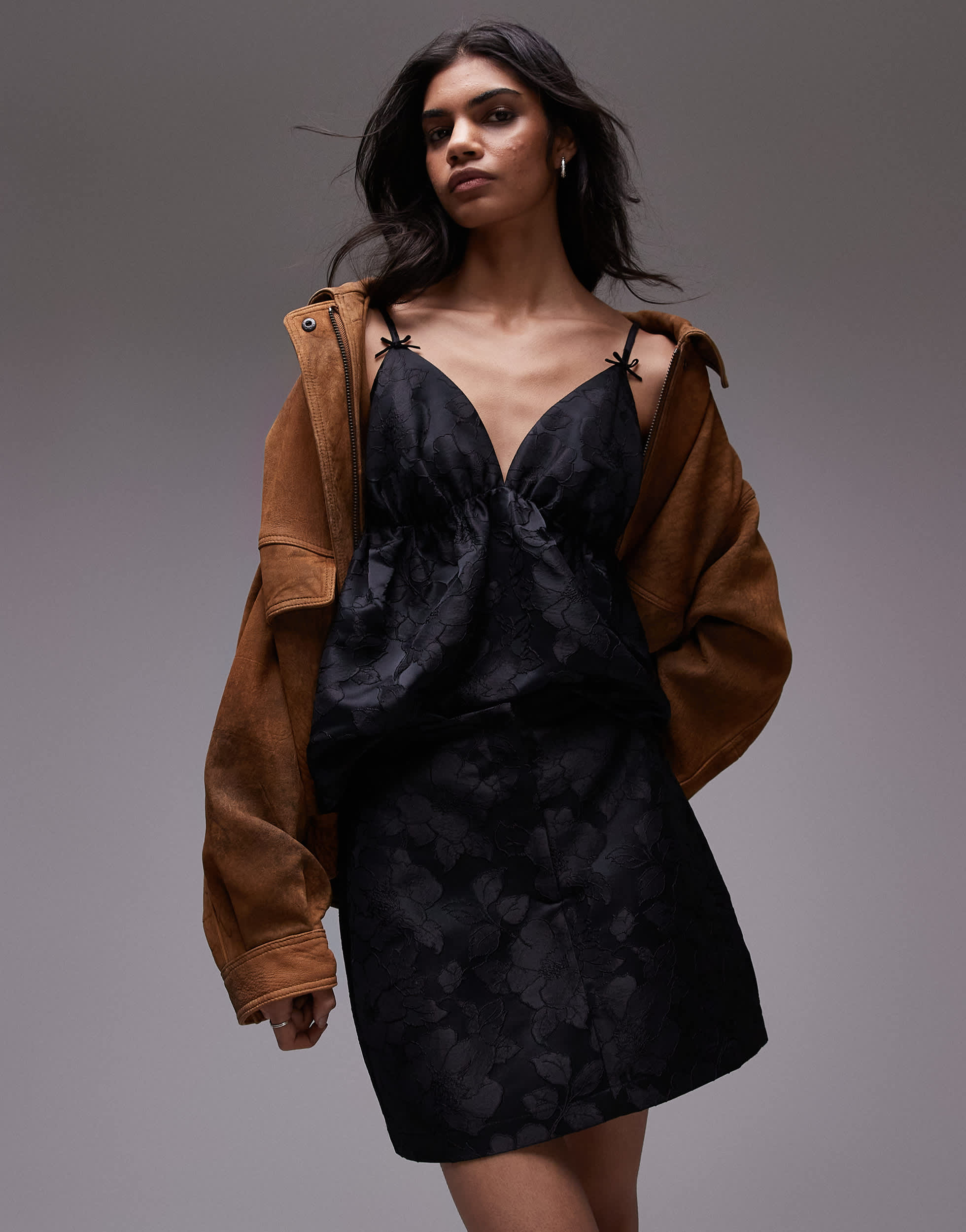 Topshop clean pelmet in black floral jacquard