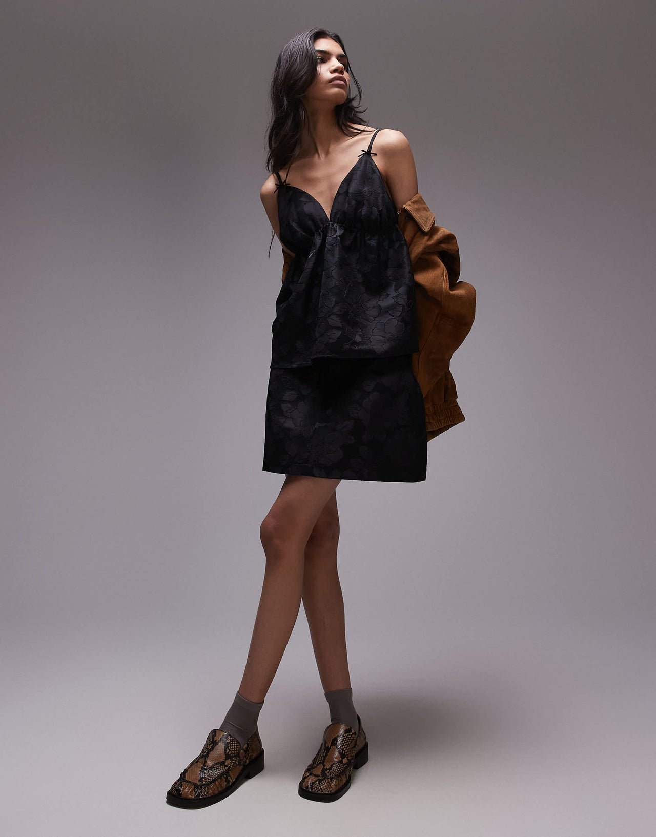 Topshop clean pelmet in black floral jacquard