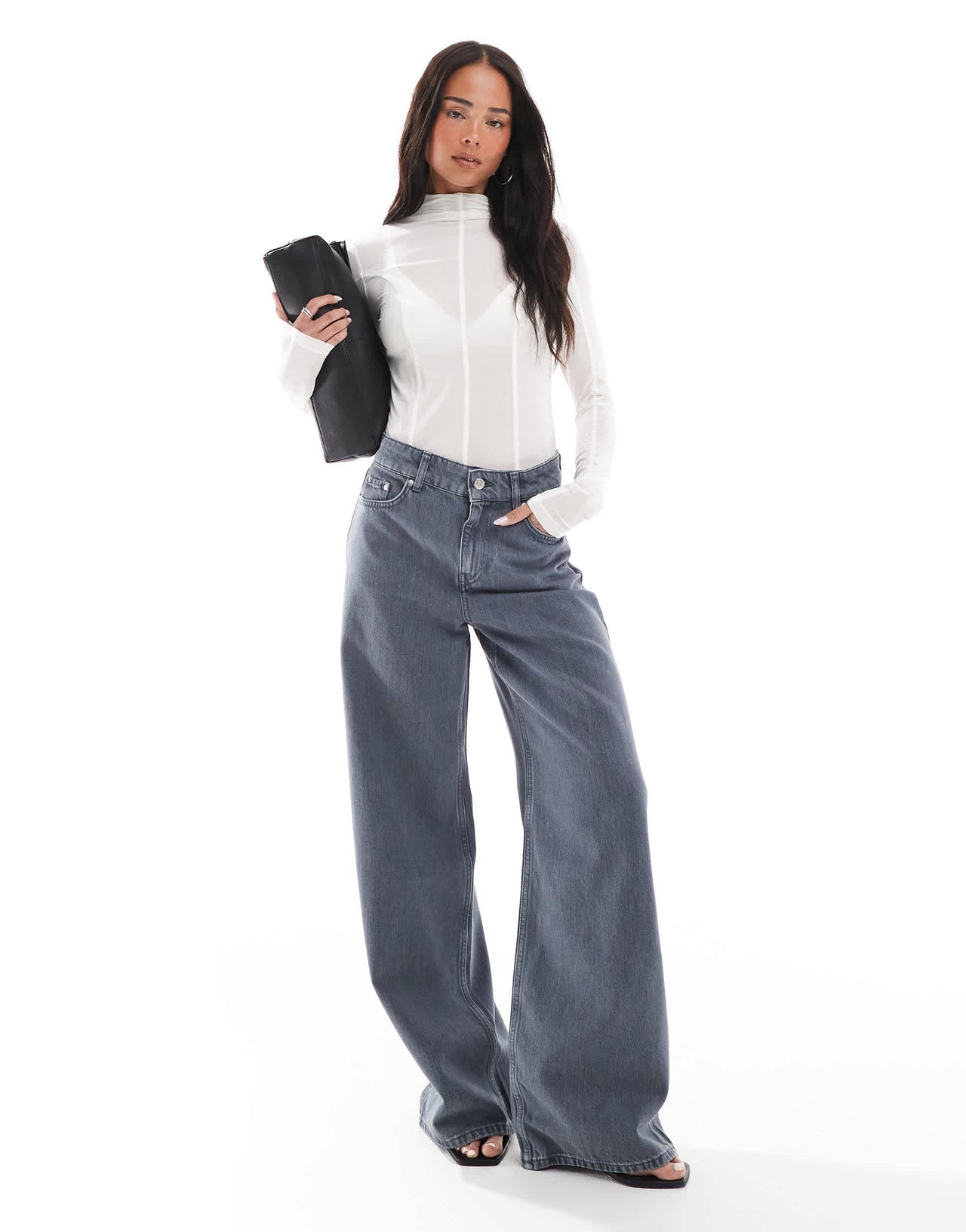 & Other Stories Gio mid waist relaxed wide leg jeans in washed grey
