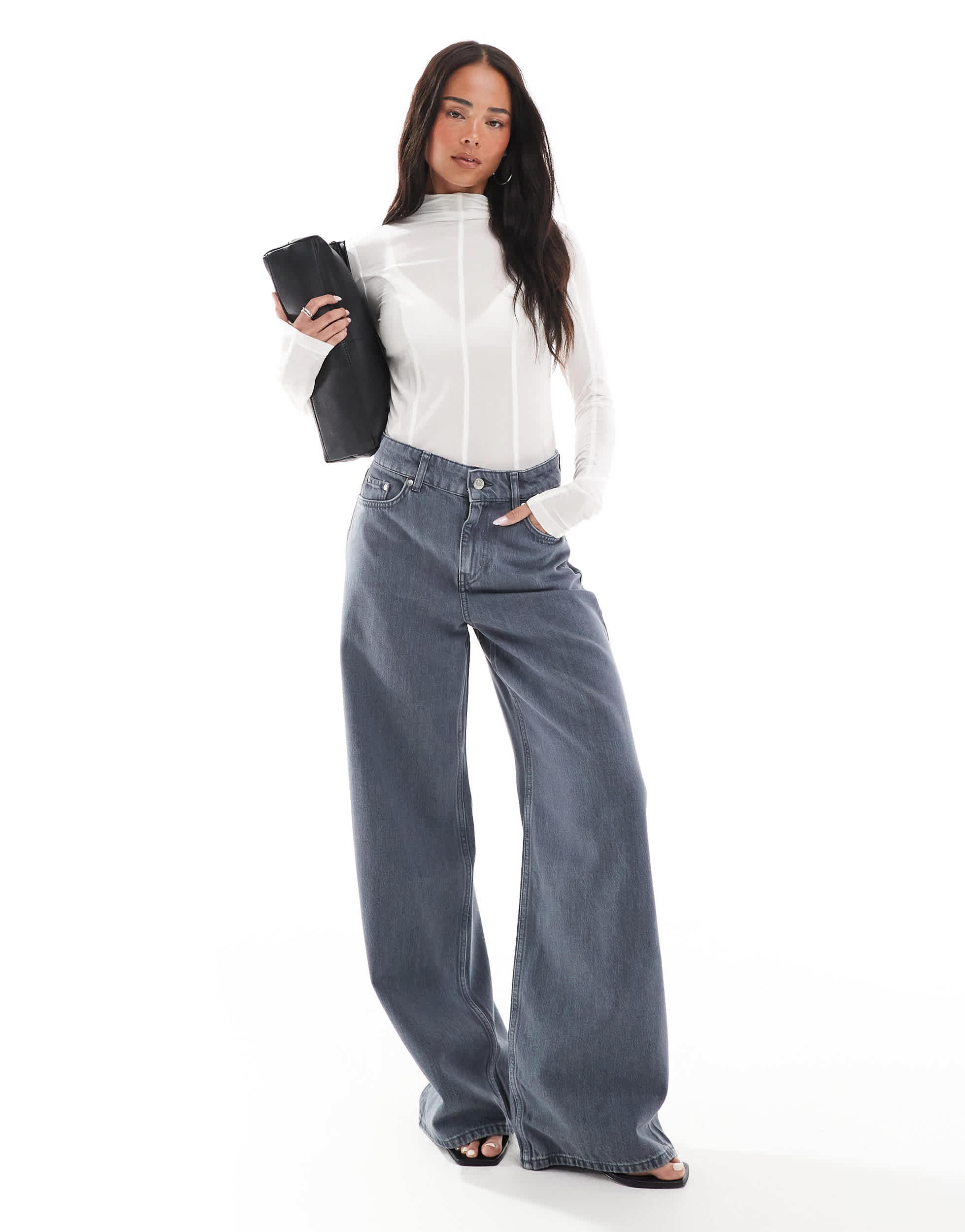 & Other Stories Gio mid waist relaxed wide leg jeans in washed grey