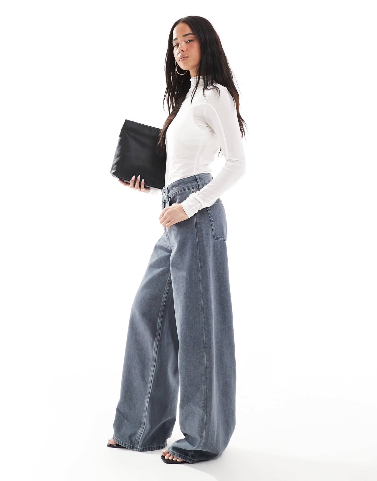 & Other Stories Gio mid waist relaxed wide leg jeans in washed grey