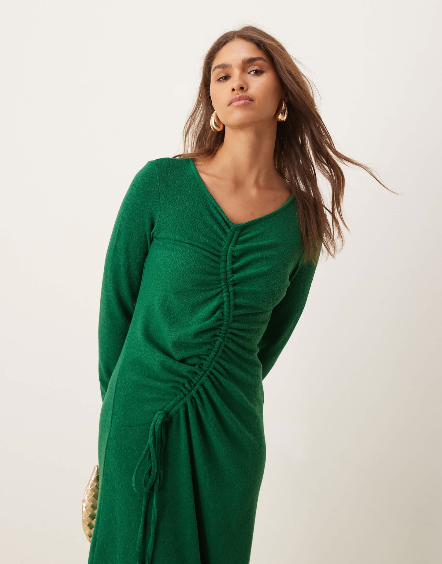 Ghospell Isra ruched drawstring midi dress in green