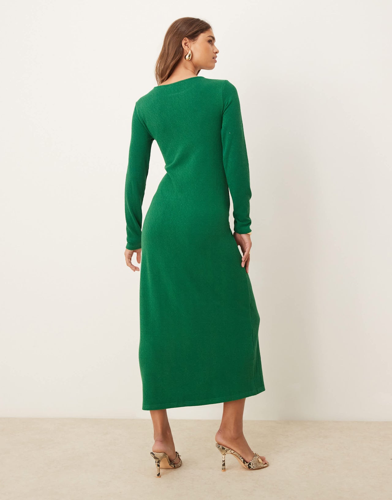 Ghospell Isra ruched drawstring midi dress in green