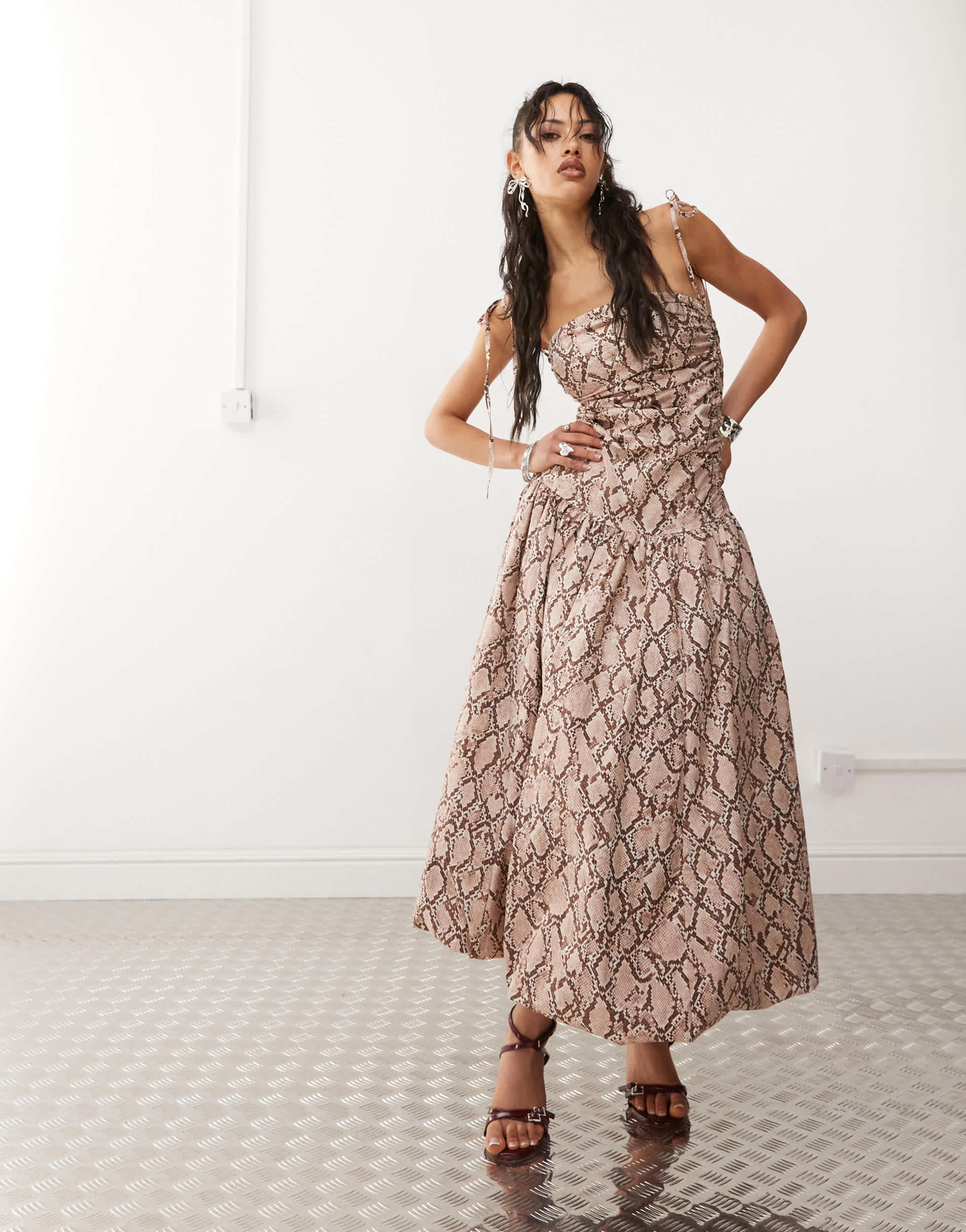 Amy Lynn Alexa puffball printed midi dress in snake