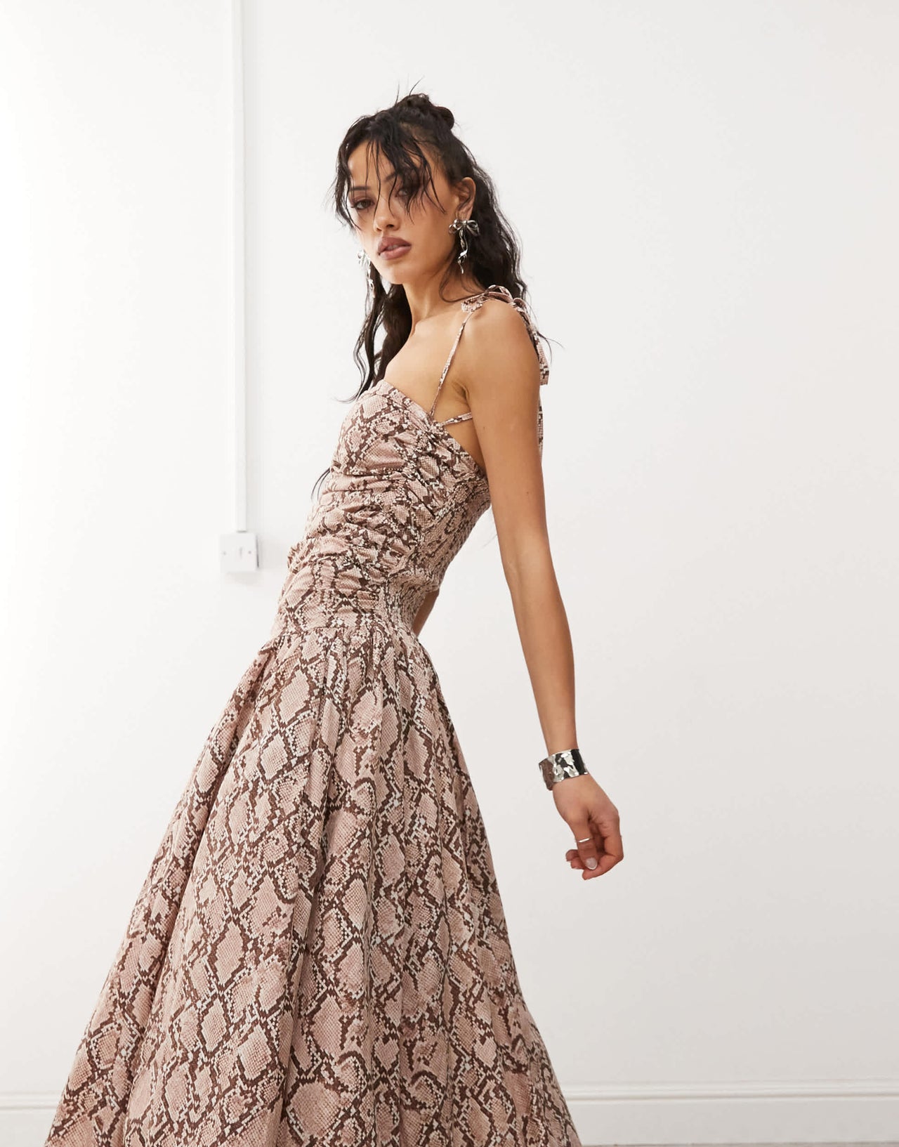 Amy Lynn Alexa puffball printed midi dress in snake