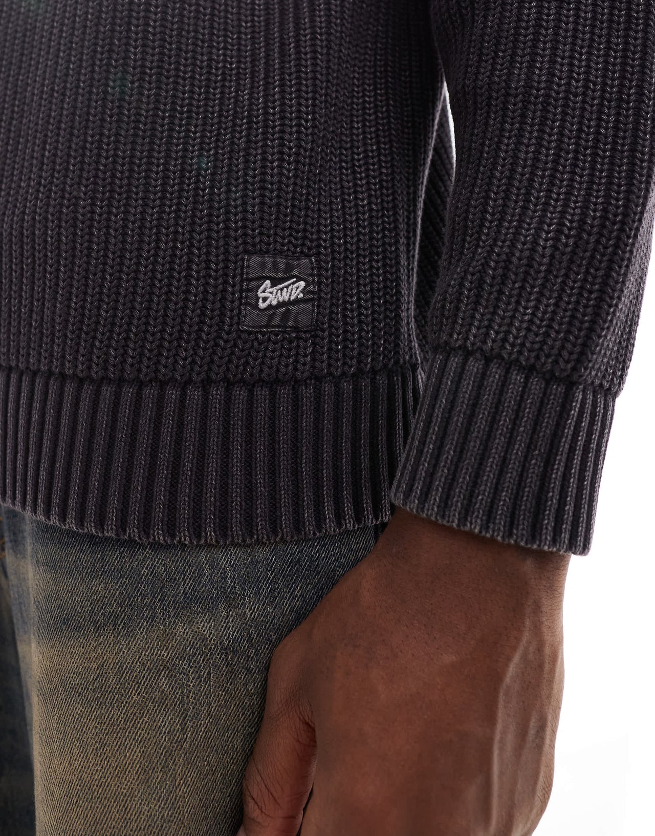 Pull&Bear ribbed acid washed jumper in charcoal grey