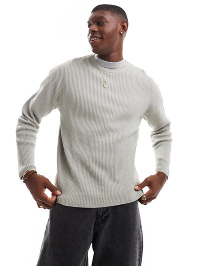 Pull&Bear ribbed knitted jumper in light blue