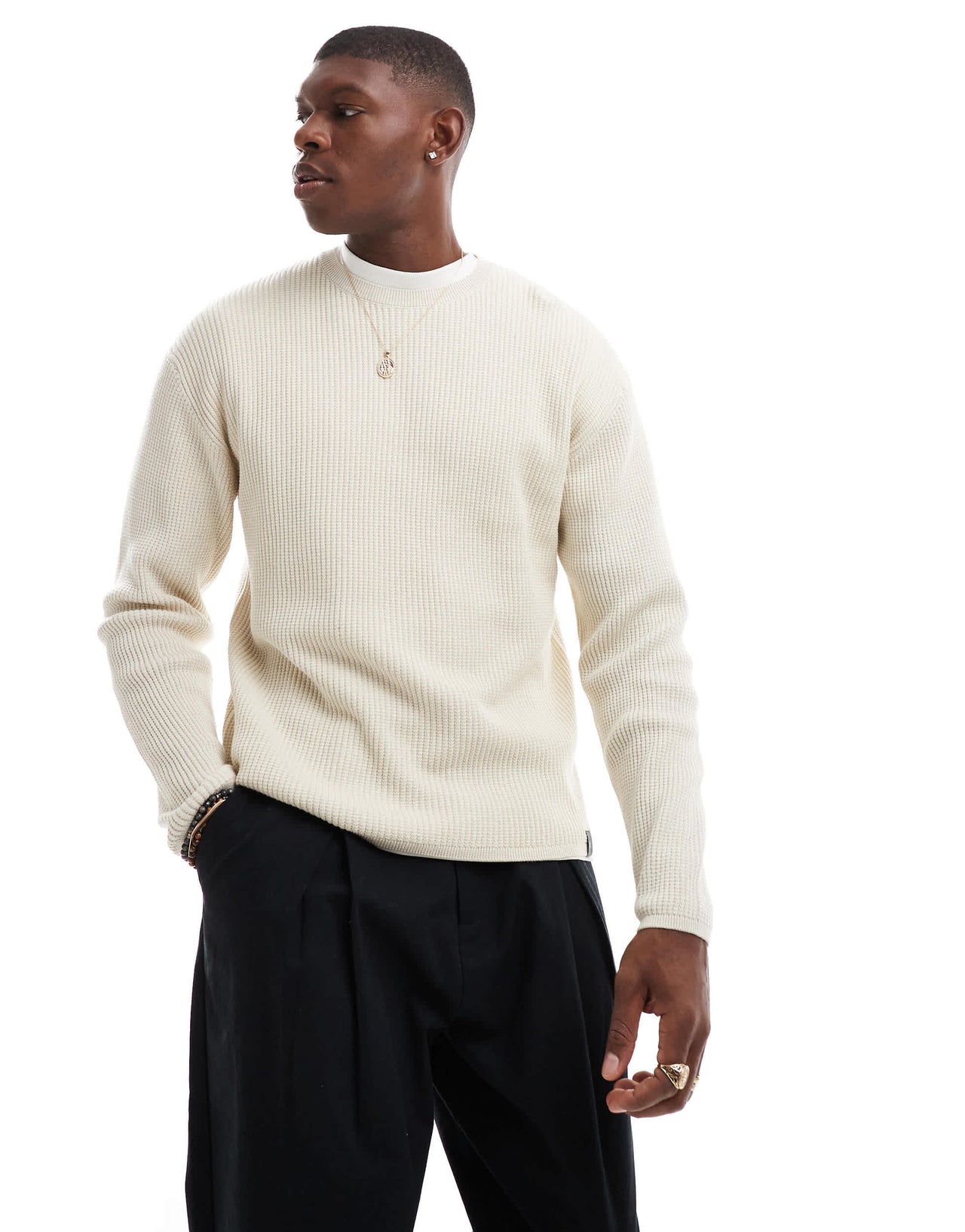 Pull&Bear ribbed knitted jumper in ecru