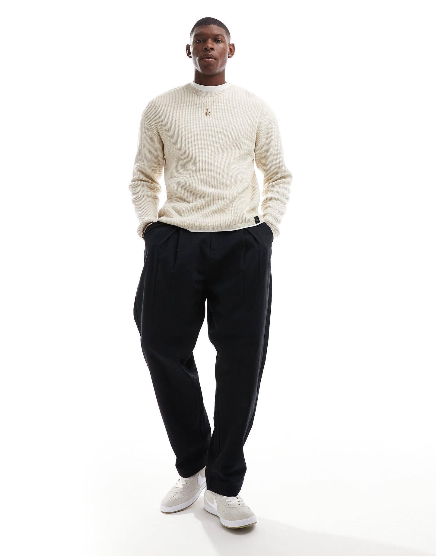 Pull&Bear ribbed knitted jumper in ecru