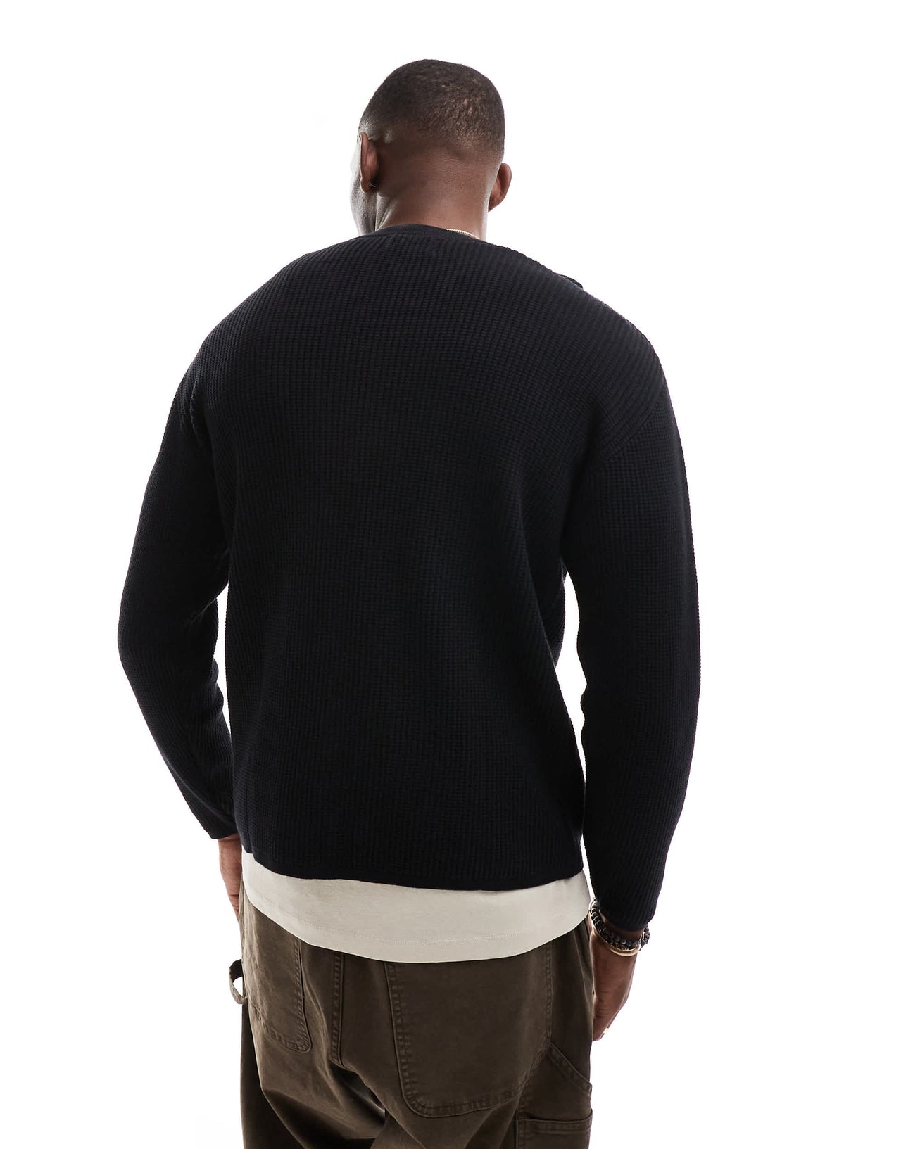 Pull&Bear ribbed knitted jumper in black