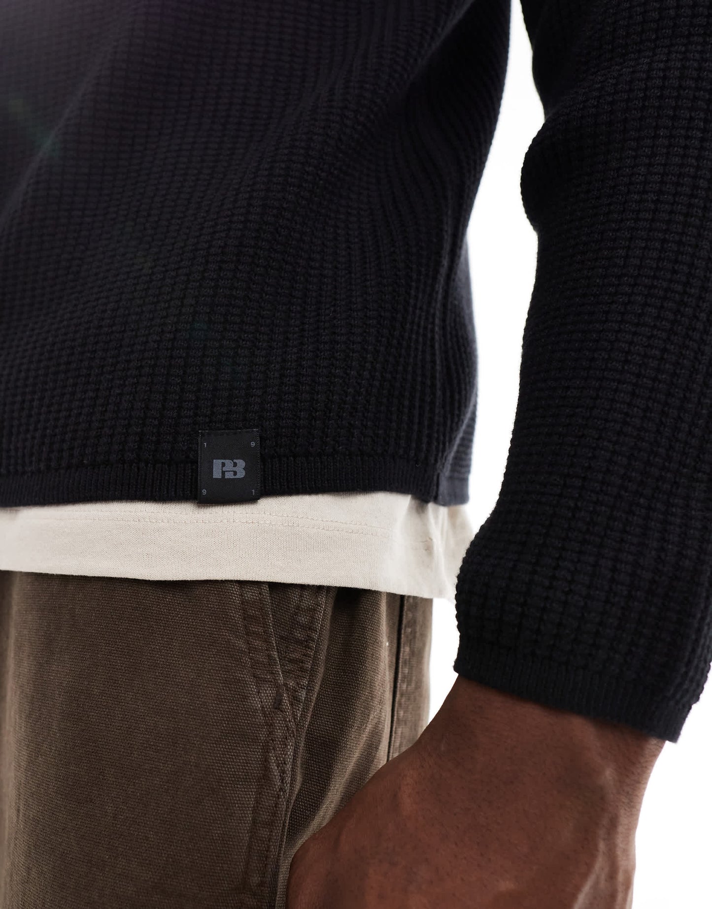 Pull&Bear ribbed knitted jumper in black