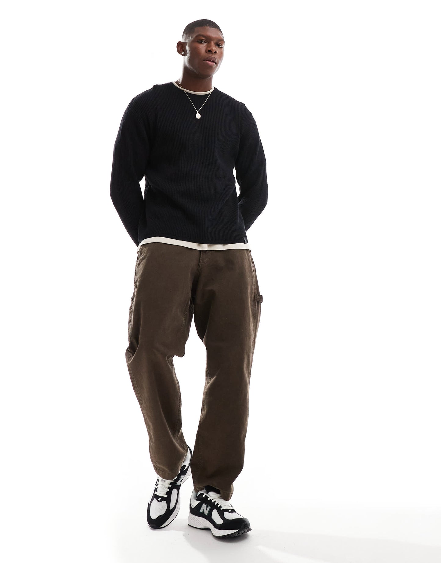 Pull&Bear ribbed knitted jumper in black