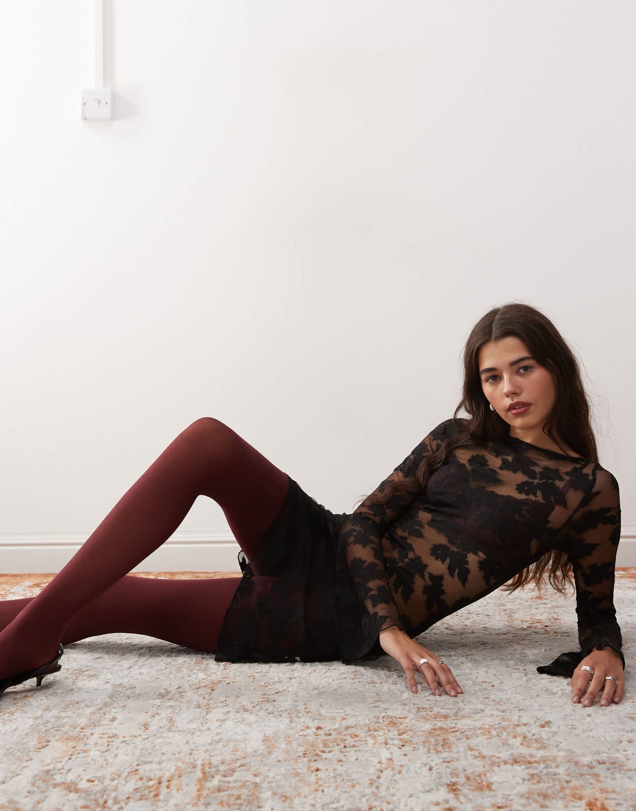 Motel sevila mini lace dress in black