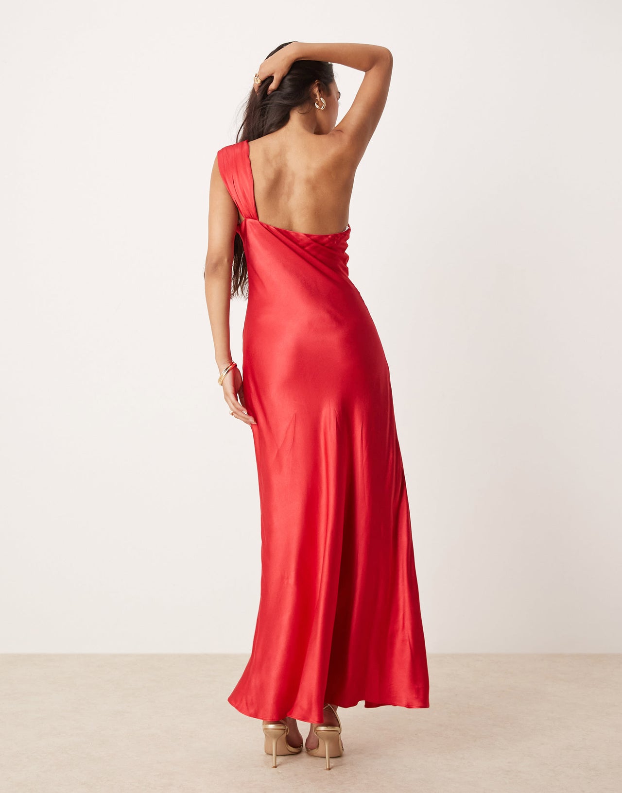 Ever New off shoulder satin midaxi dress in red