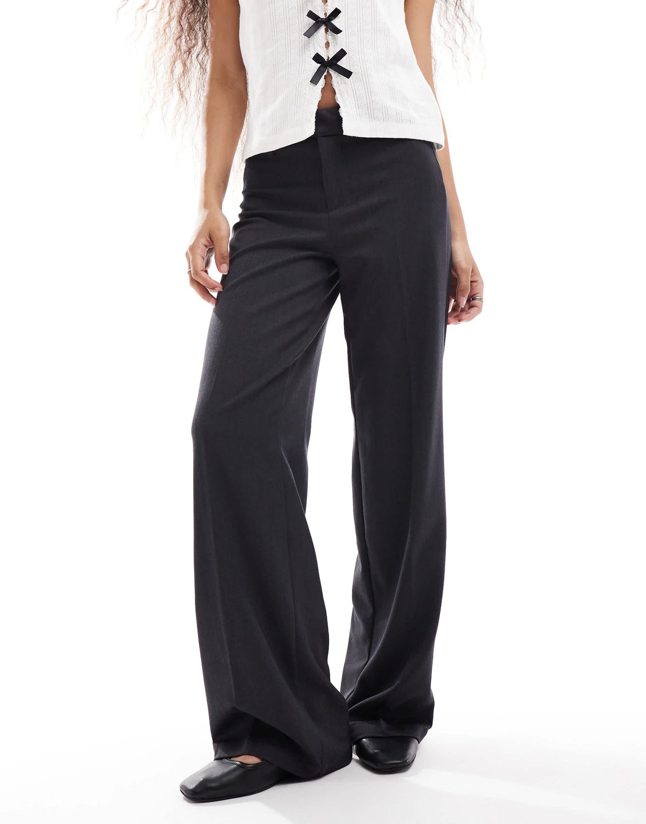 Bershka Petite tailored trouser in charcoal