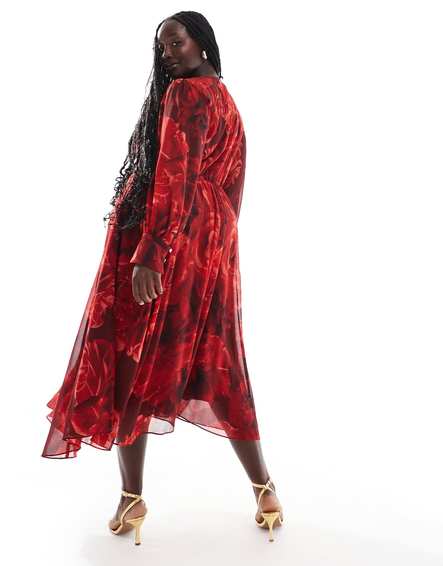 Ever New Curve long sleeve maxi dress in red rose floral