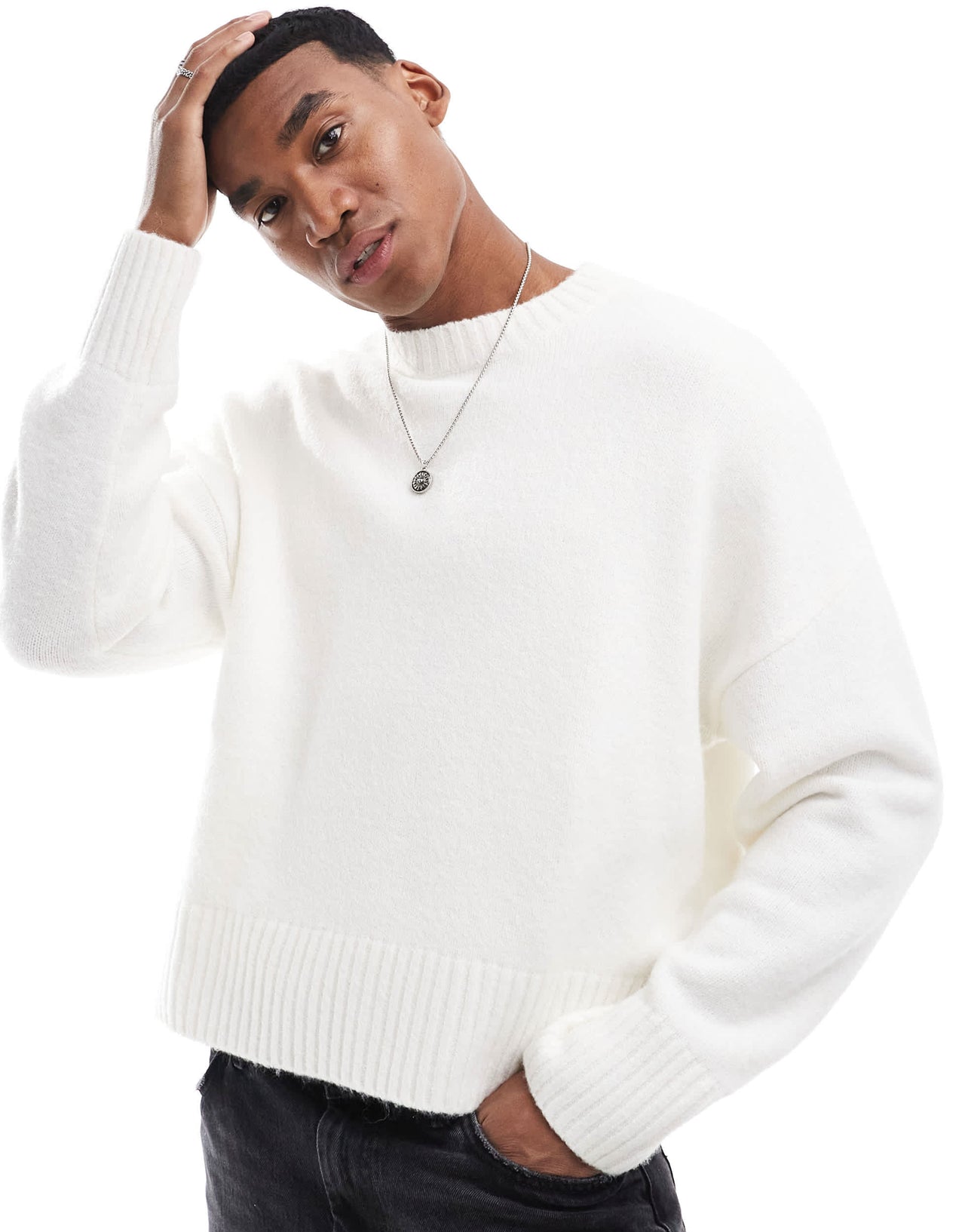 Bershka heavy knit jumper in white