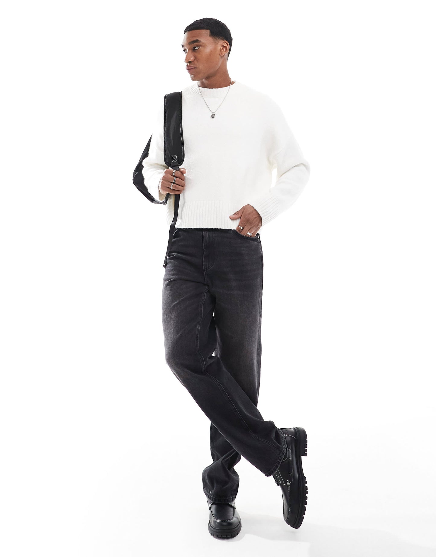 Bershka heavy knit jumper in white